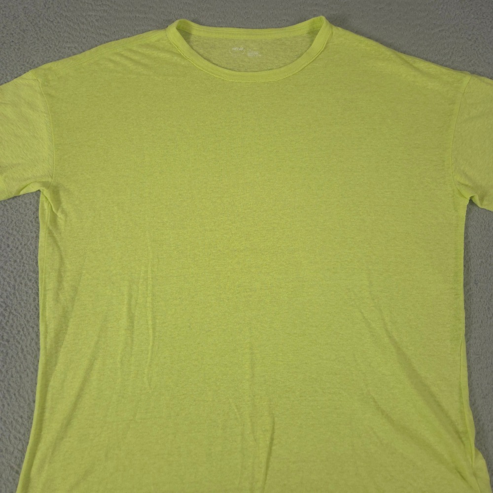 Aerie Top Womens Large Neon Yellow Linen Blend Short Sleeve Crew Neck Tee Shirt